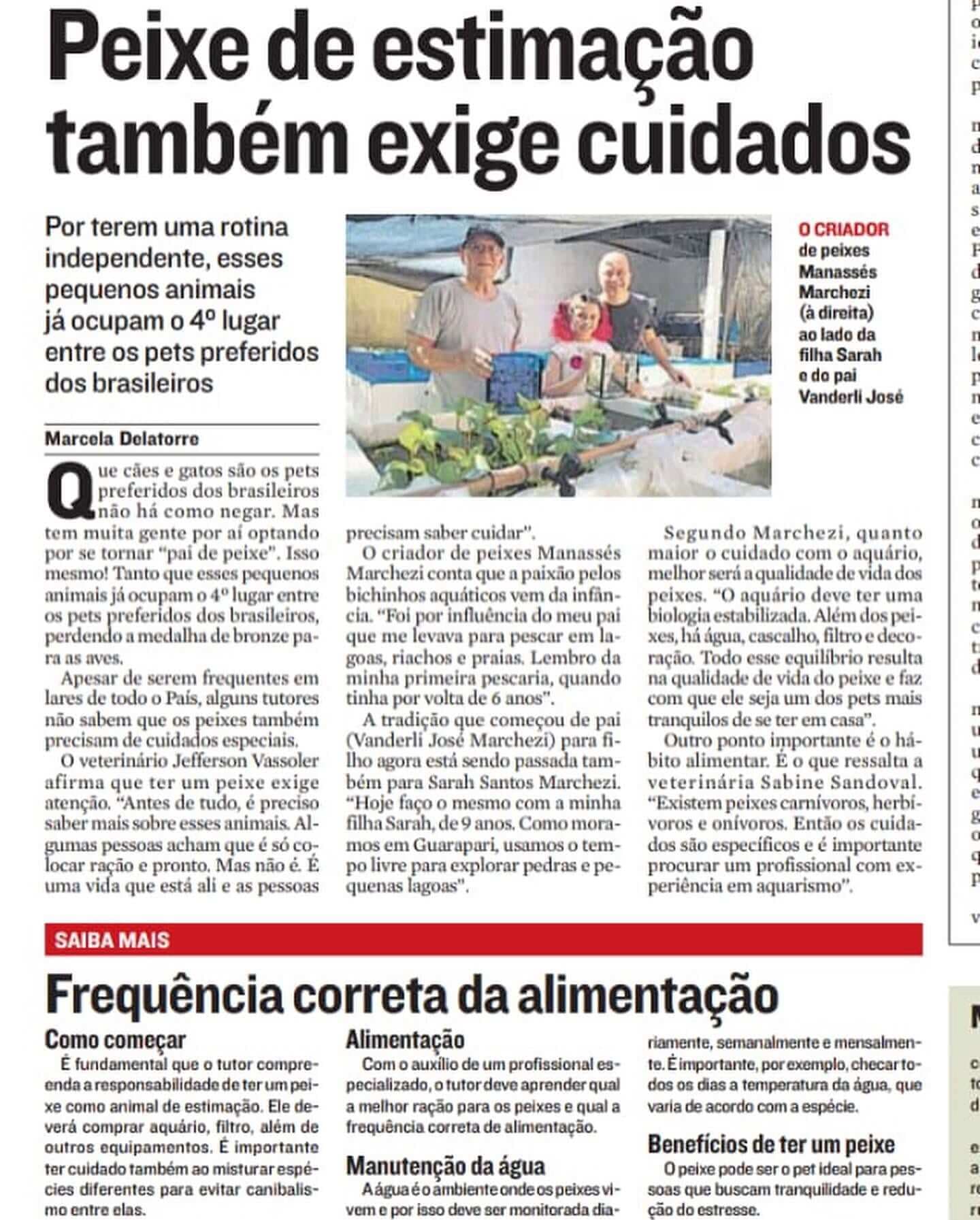 Reportagem sobre a Marchezi Guppy Farm no jornal A Tribuna